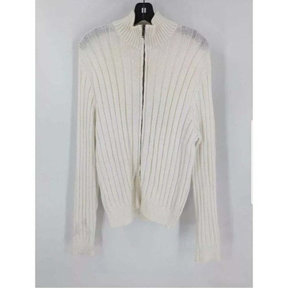 Ralph Lauren Italy Purple Label Men's White Zip-Up Sweater Jacket Size L